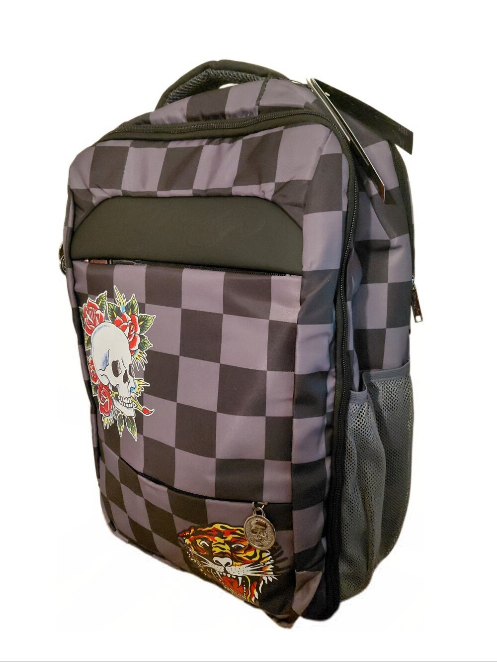 Ed Hardy Checkered Y2K Inspired Decal Full Sized Backpack / Travel Bag